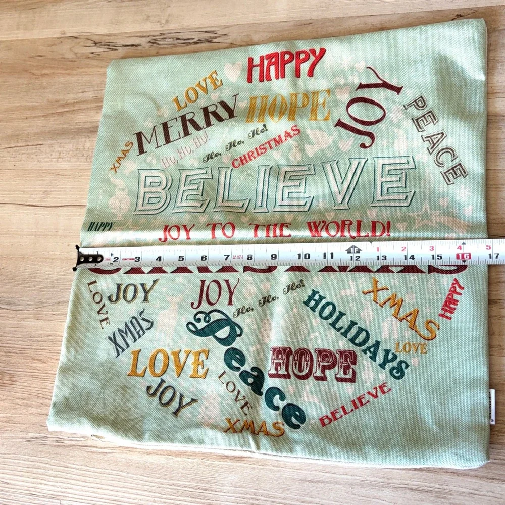 2 Vtg Merry Christmas Concept Words Pillow Cushion Cover Decorative 18x18 Cotton